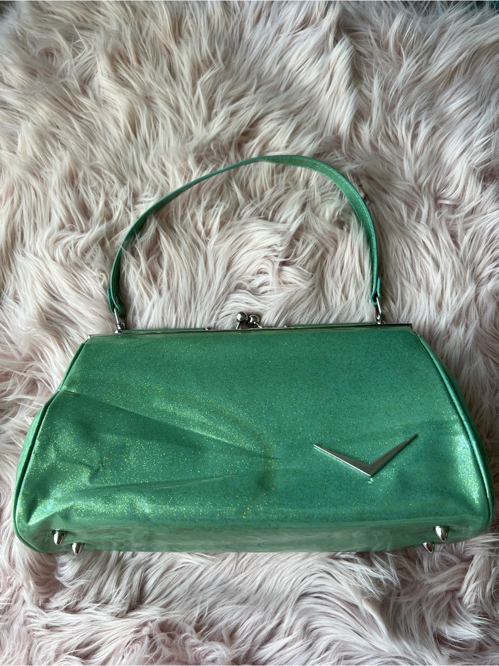 Lux de Ville Shimmery Green Metallic Frame-Top Shoulder Bag